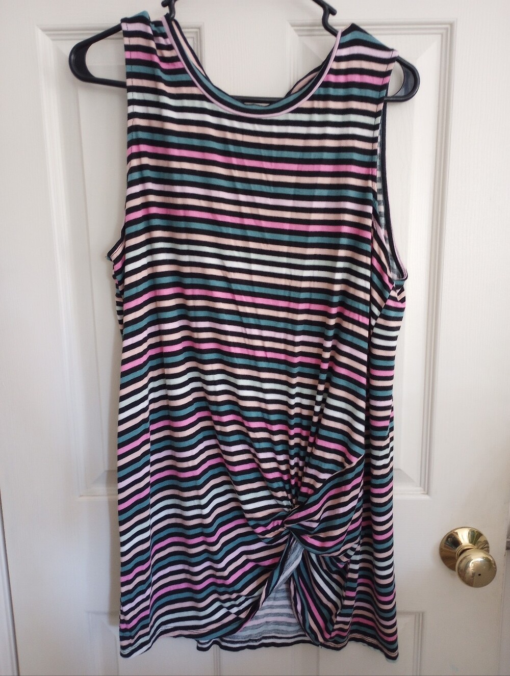 Black And Striped Stretchy Tank With Twist Detail